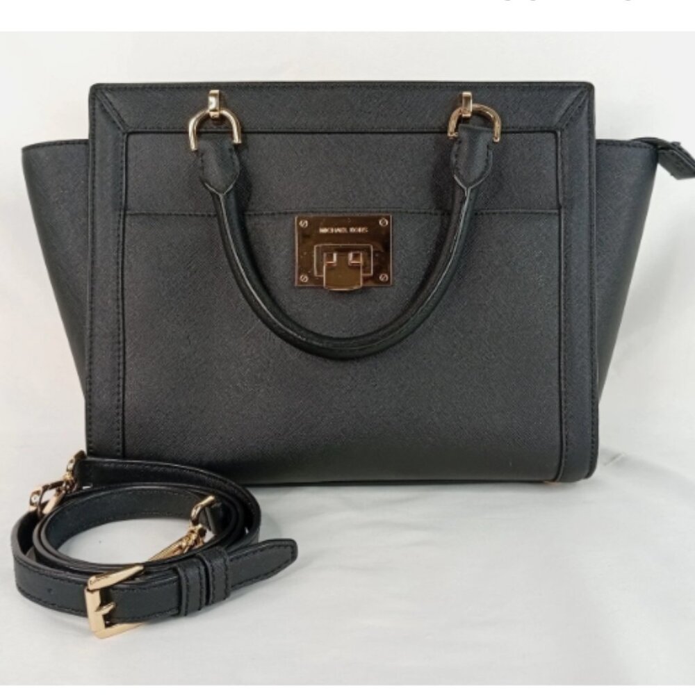 Pre-Owned Michael Kors Tina Large Satchel Black w/ Gold *BAG ONLY* 35H7GT4M3L